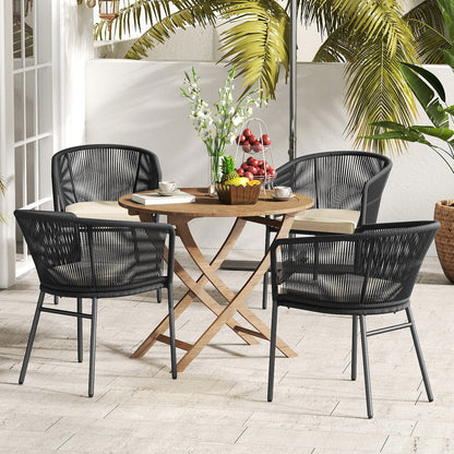 Juego de 4 sillas de patio con respaldo curvado y cojín de asiento para patio