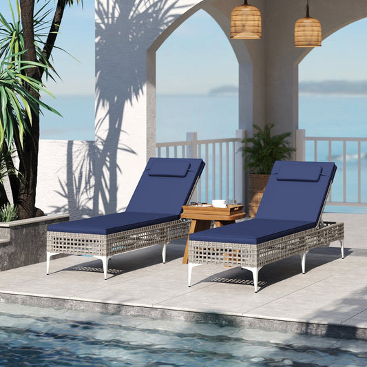 Patio Chaise Lounge Chair with 6-Level Adjustable Backrest and Headrest for Poolside-Navy - Tampa Home & Garden Store