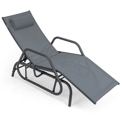 Outdoor Chaise Lounge Glider Chair with Armrests and Pillow-Rustic Brown