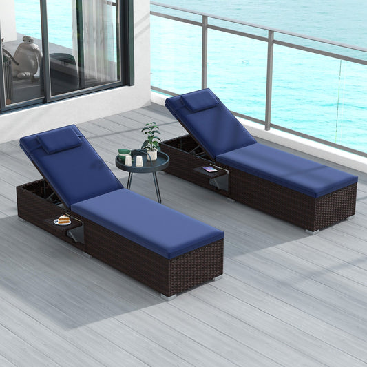 Patio Chaise Lounge Set of 2 with Backrest Seat Cushion and Headrest-Navy - Tampa Home & Garden Store