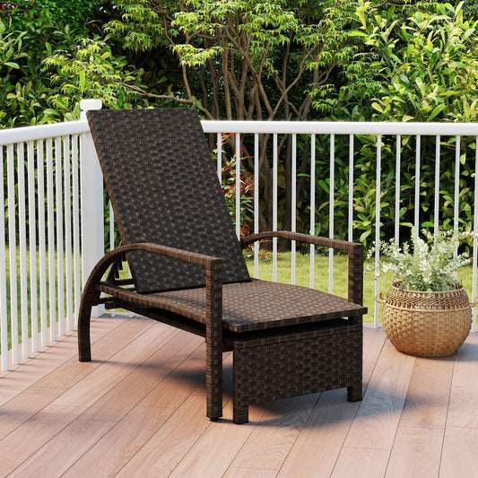 Patio Chaise Lounge Outdoor Rattan Lounge Chair with Retractable Ottoman - Tampa Home & Garden Store