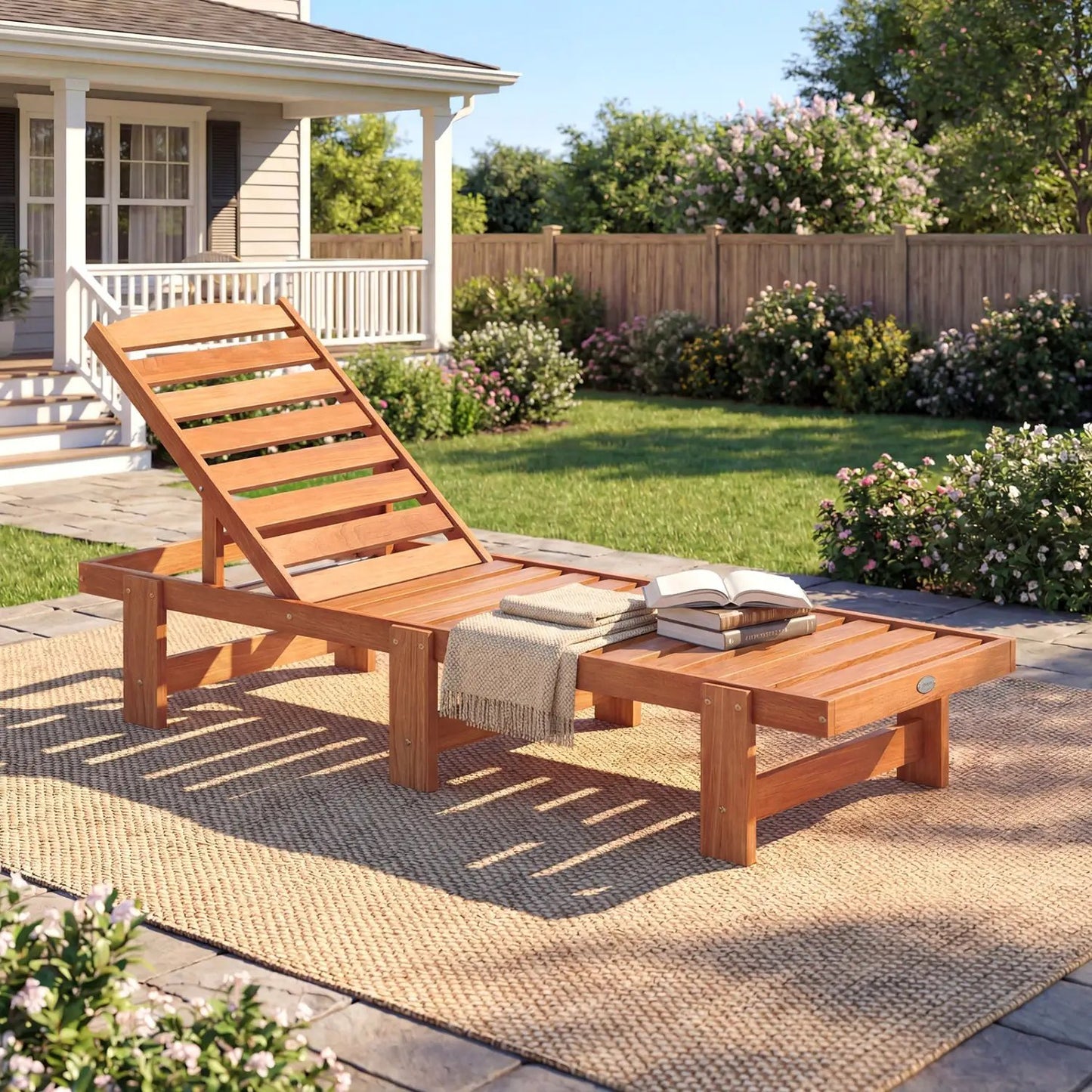 Solid Wood Chaise Lounge with Adjustable Backrest
