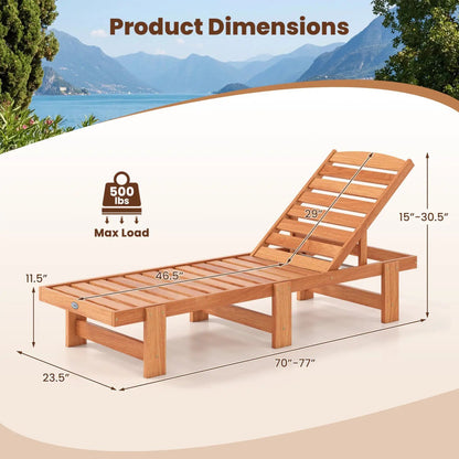 Solid Wood Chaise Lounge with Adjustable Backrest