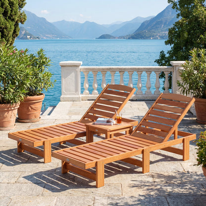 Solid Wood Chaise Lounge with Adjustable Backrest