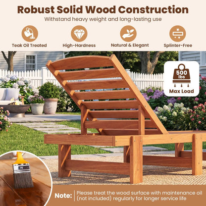 Solid Wood Chaise Lounge with Adjustable Backrest
