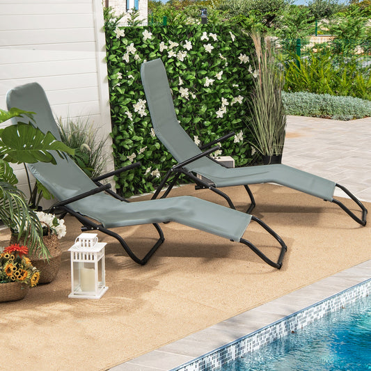 2 Pieces Folding Portable Patio Chaise Lounger with Rocking Design-Light Green - Tampa Home & Garden Store