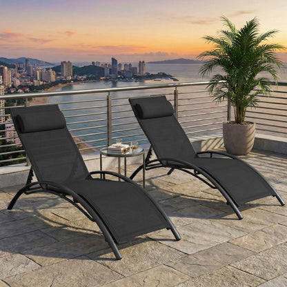 Patio Chaise Lounges Set of 2 Outdoor Recliner with 5-Position Backrest