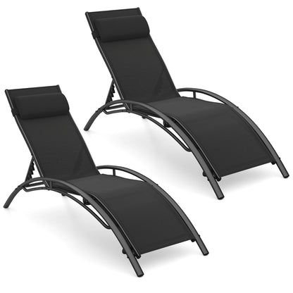 Patio Chaise Lounges Set of 2 Outdoor Recliner with 5-Position Backrest