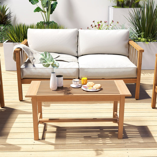 Patio Coffee Table 36 Inch Rectangular Outside Side Table with Slatted Tabletop - Tampa Home & Garden Store
