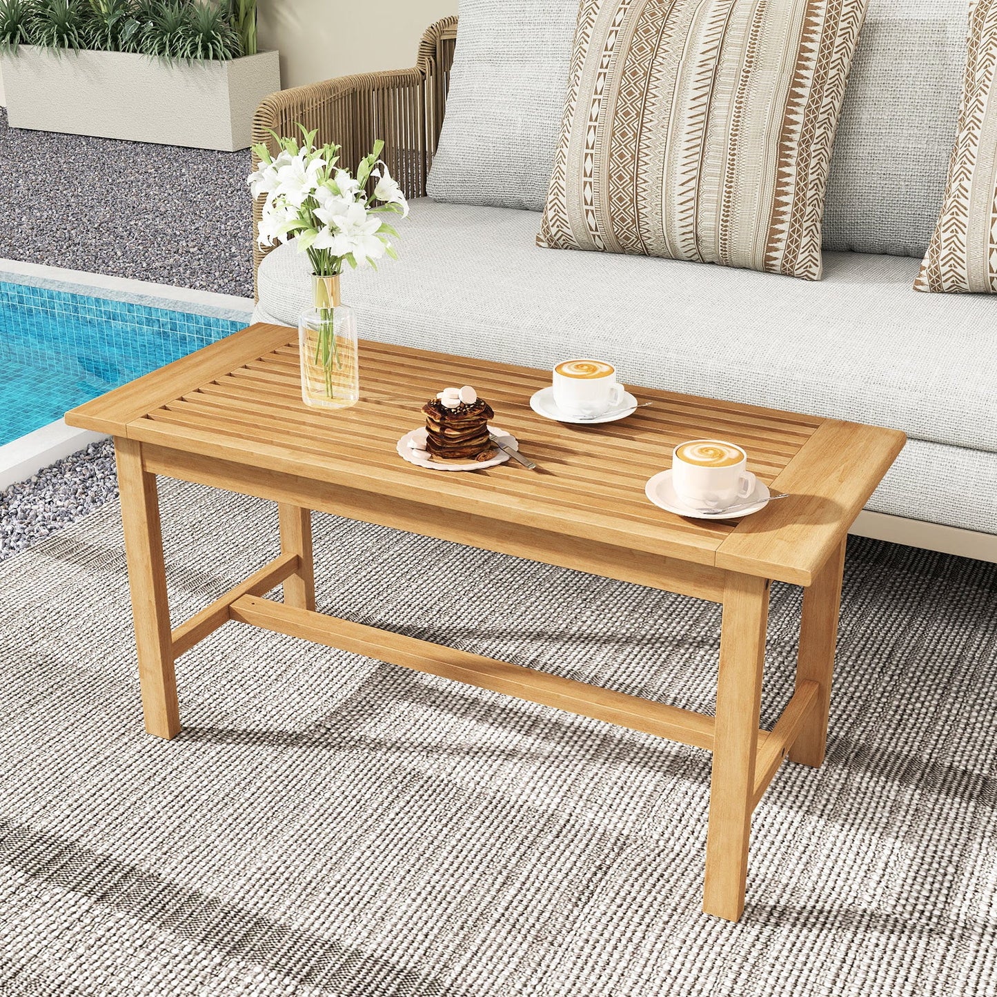 Mesa de centro para patio rectangular de 36 pulgadas para exterior con tablero de listones