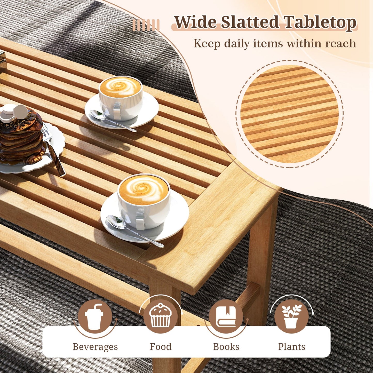 Mesa de centro para patio rectangular de 36 pulgadas para exterior con tablero de listones