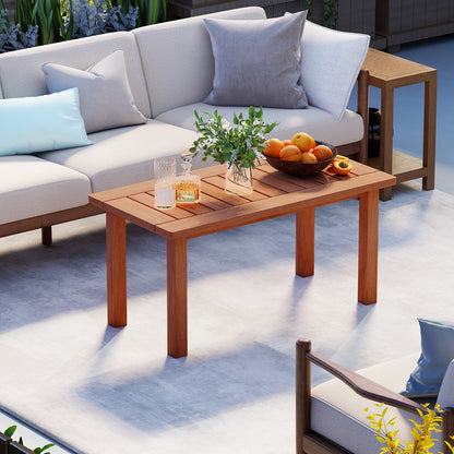 Patio Coffee Table with Slatted Tabletop for Deck Poolside