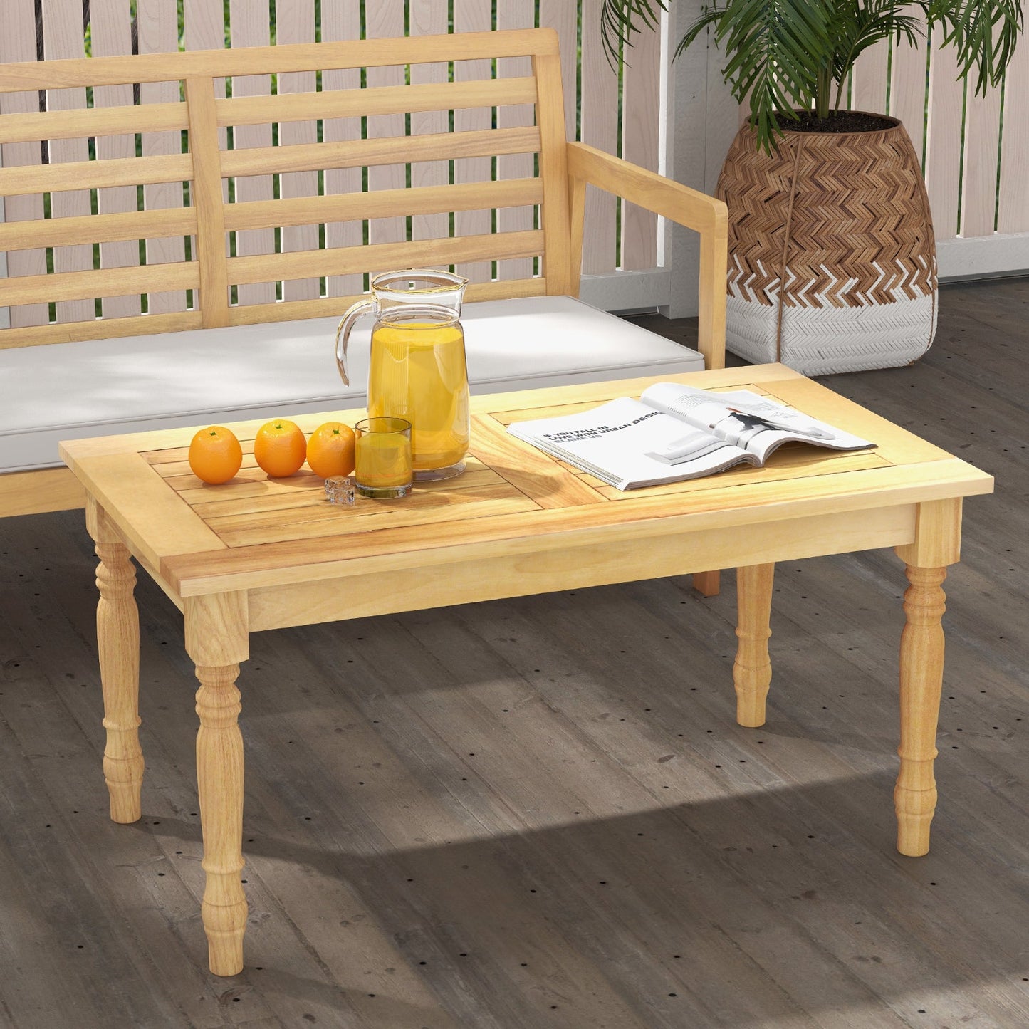 Mesa de centro para patio con estructura de madera de teca maciza y tablero de listones