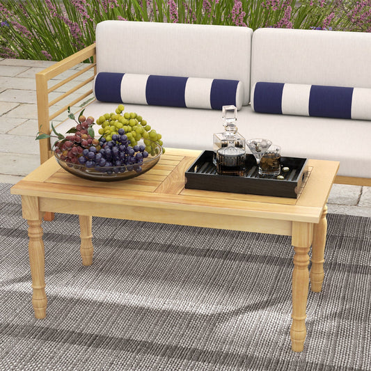 Patio Coffee Table with Solid Teak Wood Structure and Slatted Tabletop - Tampa Home & Garden Store