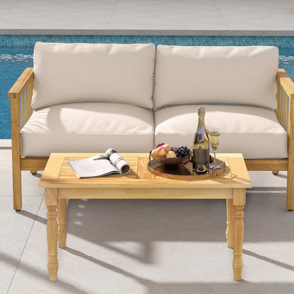Mesa de centro para patio con estructura de madera de teca maciza y tablero de listones