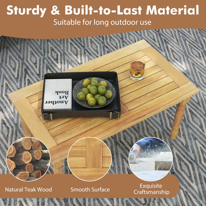 Mesa de centro para patio con estructura de madera de teca maciza y tablero de listones