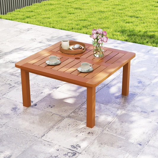 Patio Coffee Table with Umbrella Hole and Teak Oil Finish - Tampa Home & Garden Store