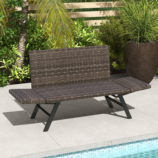 Patio Convertible Sofa for 2 Quick Dry Foam Padded Rattan with Armrests-Gray - Tampa Home & Garden Store
