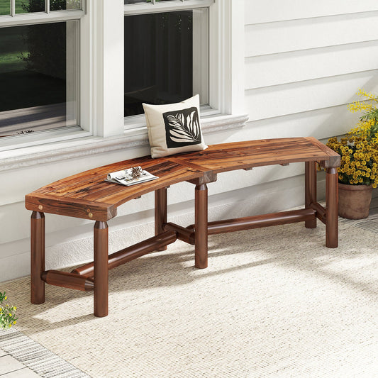 Patio Curved Bench Solid Wood Fire Pit Bench Outdoor Backless Loveseat - Tampa Home & Garden Store