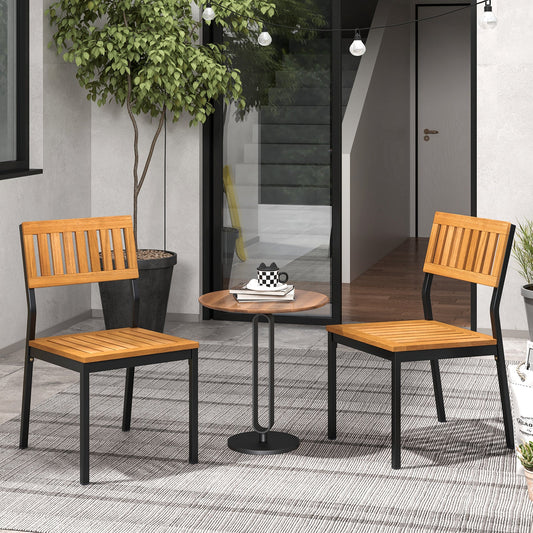 Patio Dining Chair Set of 2 with Metal and Acacia Wood Frame - Tampa Home & Garden Store