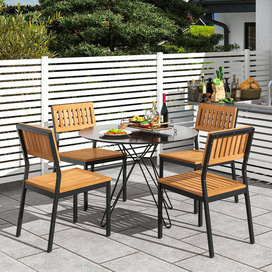 Patio Dining Chair Set of 2 with Metal and Acacia Wood Frame - Tampa Home & Garden Store