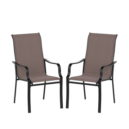 Patio Dining Chair Set of 2 with Wide Seat and Heavy-Duty Metal Frame-Brown