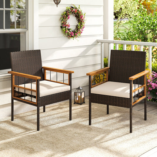 Patio Dining Chairs Set of 2 with Soft Cushions-White - Tampa Home & Garden Store