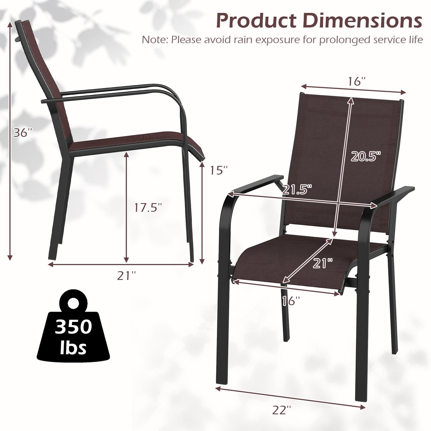 Patio Dining Chairs Set of 2/4/6 Stackable Outdoor Armchairs