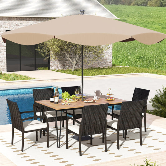 7 Pieces Patio Dining Set with Acacia Wood Dining Table for Porch Backyard Garden Poolside - Tampa Home & Garden Store