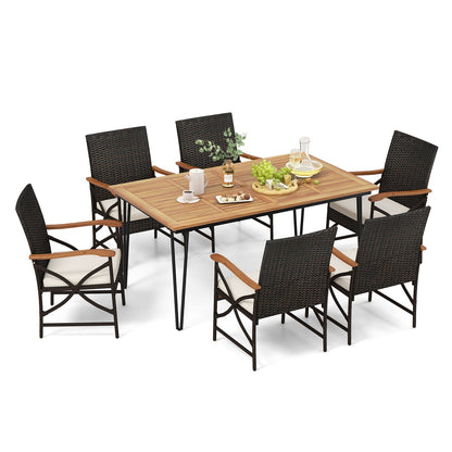 Juego de comedor exterior de 7 piezas para porche, patio, jardín, piscina