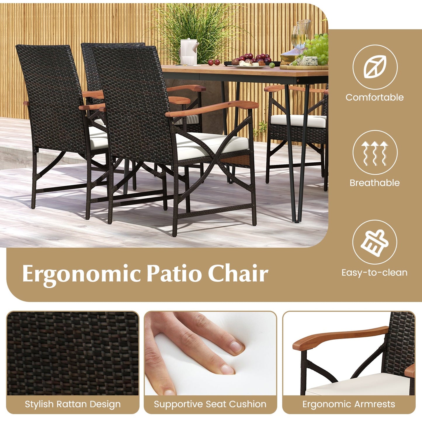 Juego de comedor exterior de 7 piezas para porche, patio, jardín, piscina