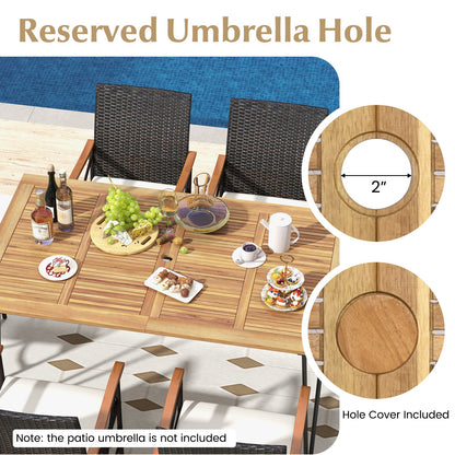 Juego de comedor exterior de 7 piezas para porche, patio, jardín, piscina