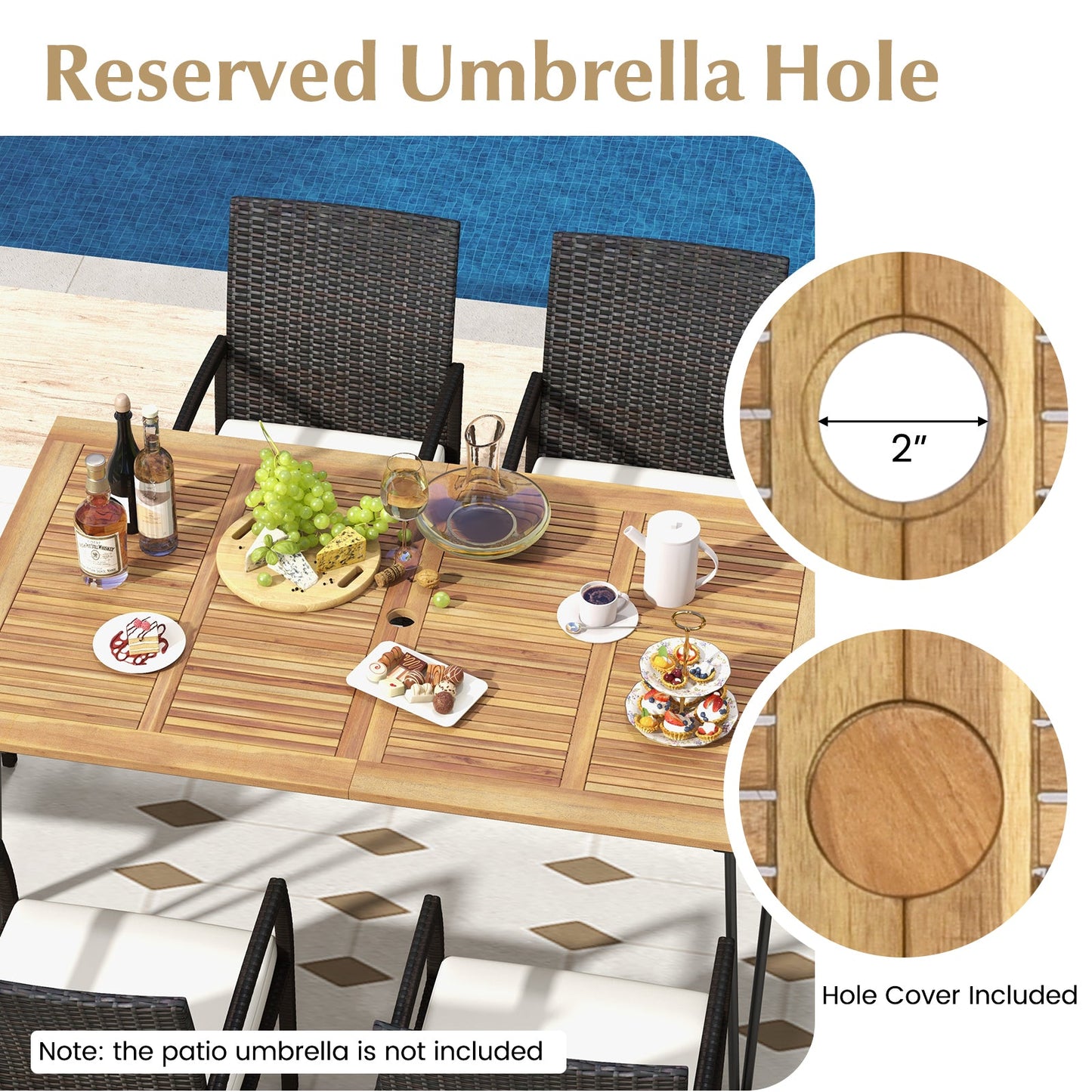 7 Pieces Patio Dining Set with Acacia Wood Dining Table for Porch Backyard Garden Poolside