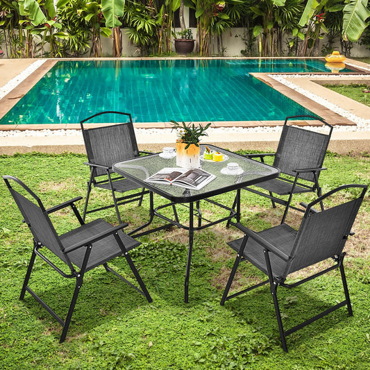 Patio Dining Set for 4 with Umbrella Hole-Gray - Tampa Home & Garden Store