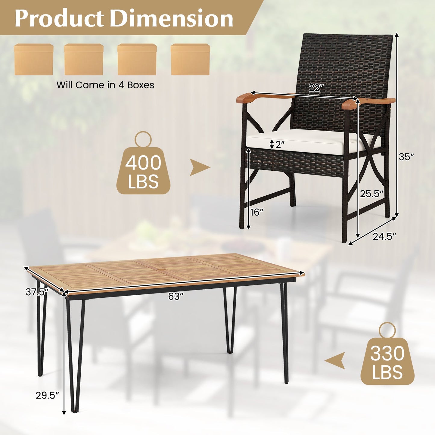 Juego de comedor exterior de 7 piezas para porche, patio, jardín, piscina