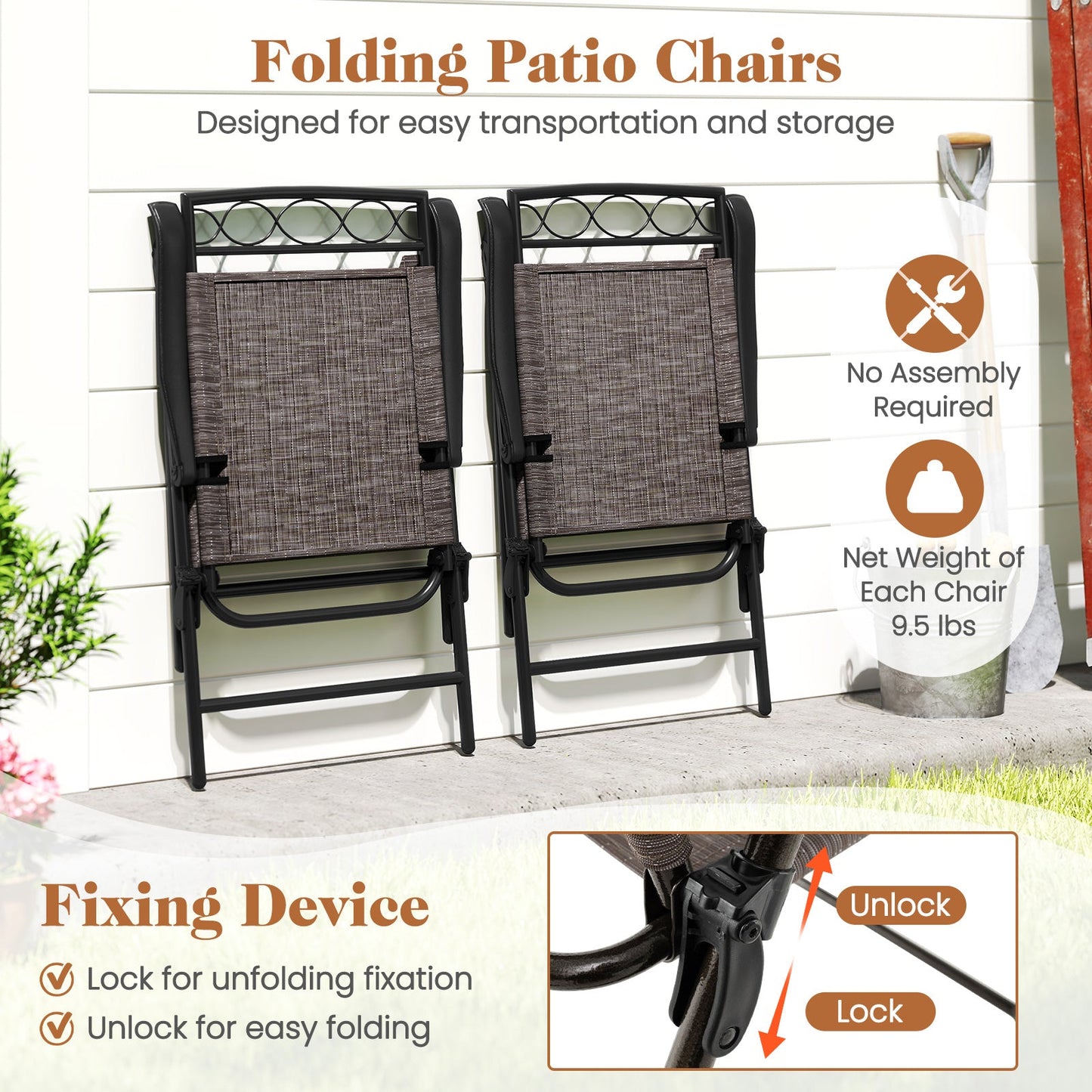 3 Pieces Outdoor Bistro Dining Furniture Set with 1.57 Inch Umbrella Hole