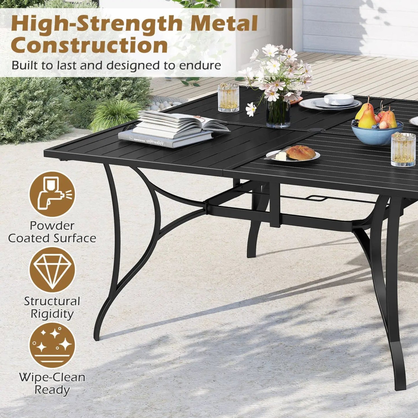 Patio Dining Table for 8 with Umbrella Hole