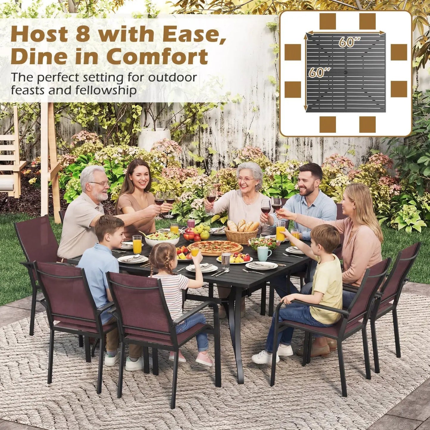 Patio Dining Table for 8 with Umbrella Hole