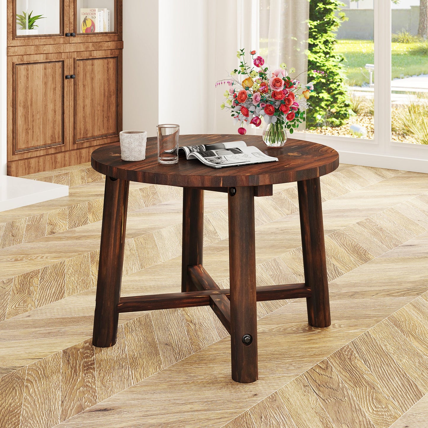 Mesa auxiliar para patio con estructura de madera maciza para jardín, terraza, piscina e interiores - Marrón