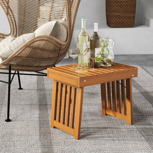 Patio Foldable Side Table with Slatted Tabletop for Backyard - Tampa Home & Garden Store