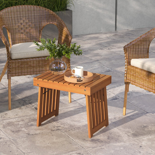 Patio Foldable Side Table with Slatted Tabletop for Backyard - Tampa Home & Garden Store