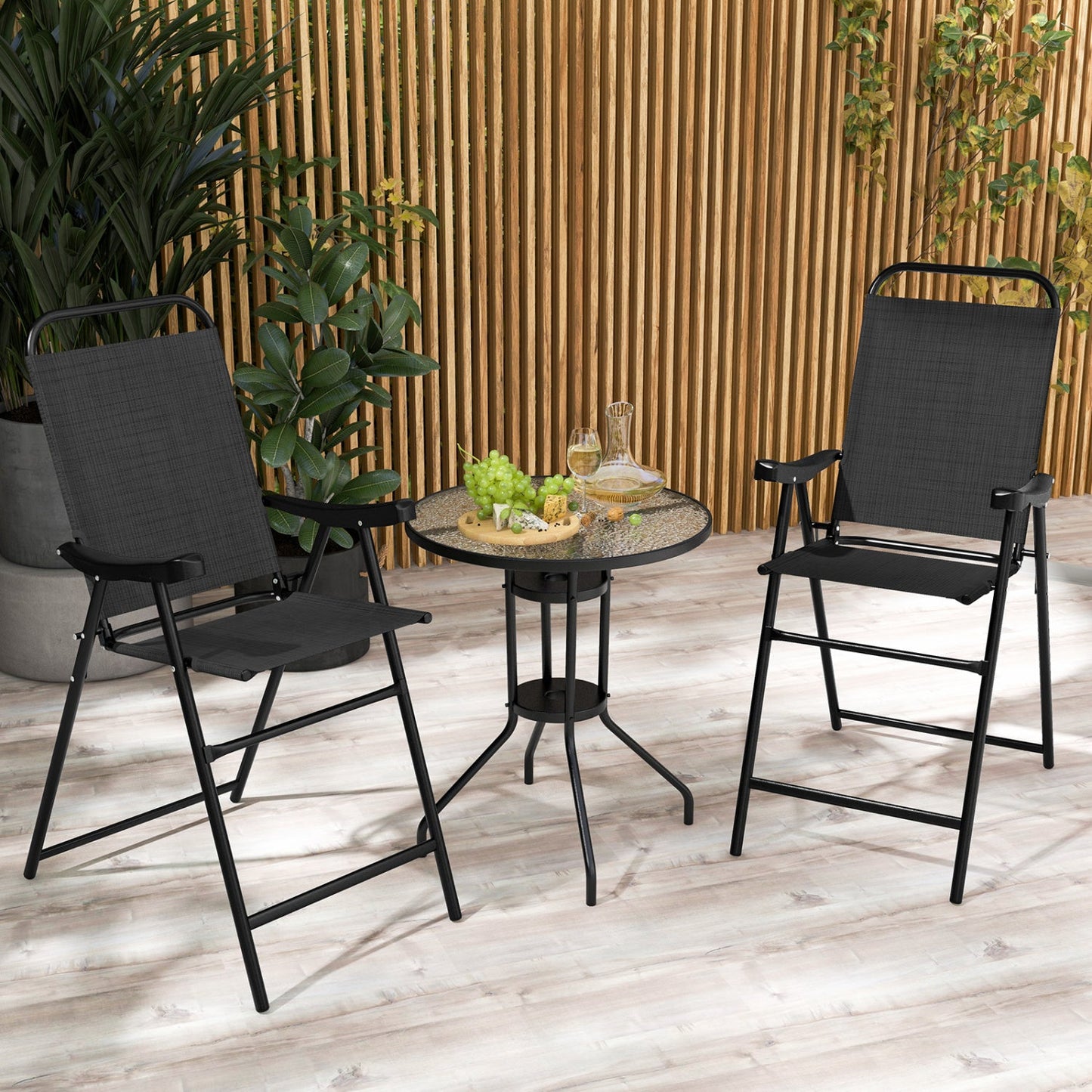 Folding Patio Bar Stools set of 2, black DirectDeals with footrests on Tampa Home & Garden Store