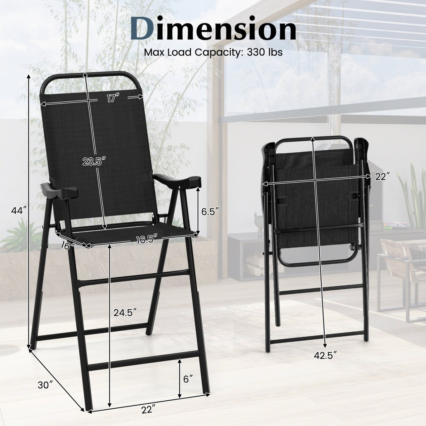 Bar stools folding patio set of 2 in black with footrests by DirectDeals on Tampa Home & Garden Store