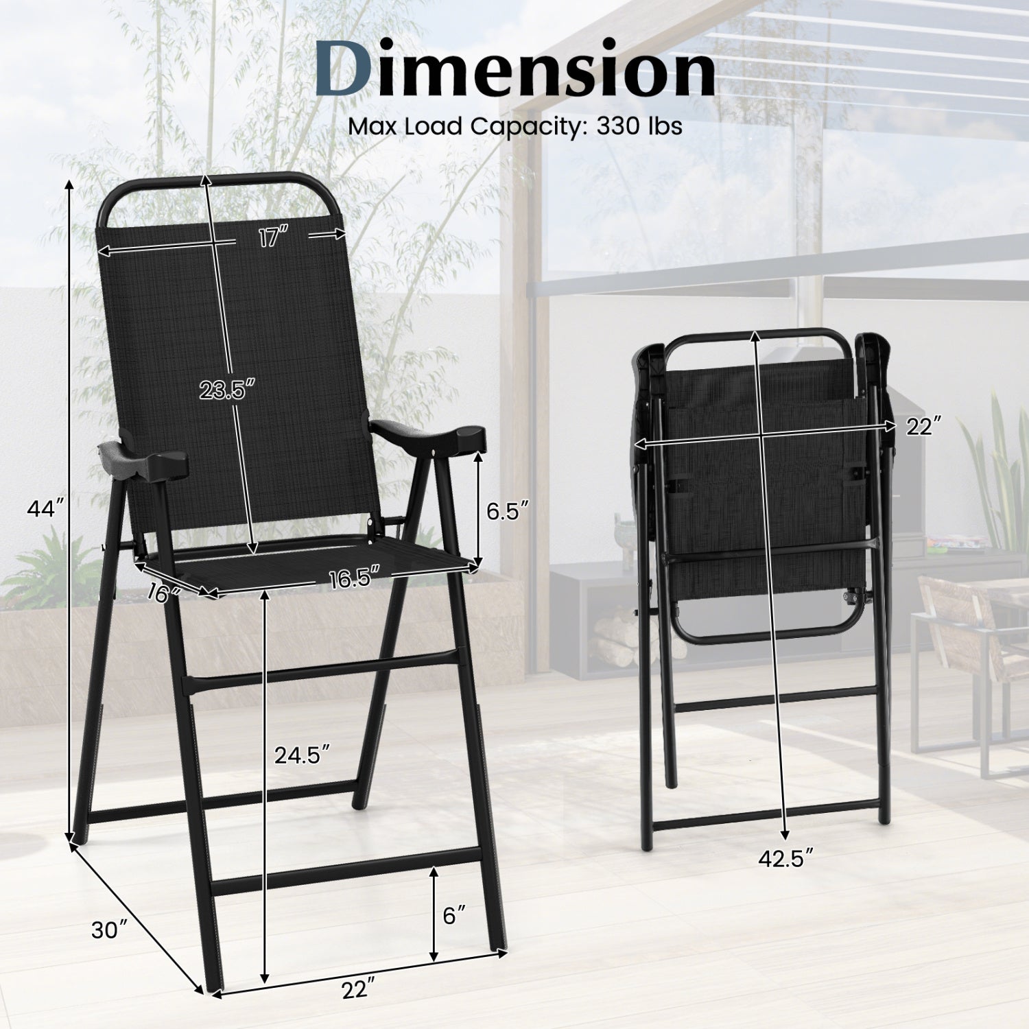 Bar stools folding patio set of 2 in black with footrests by DirectDeals on Tampa Home & Garden Store