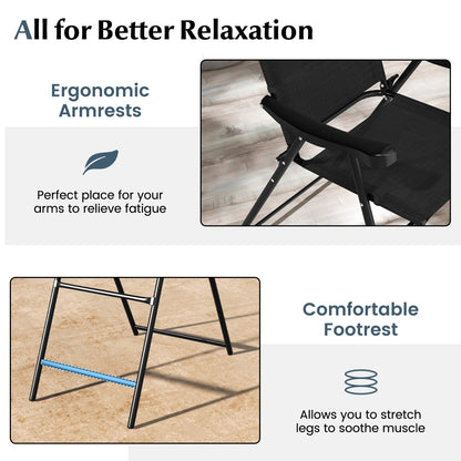 Folding patio bar stool set of 2 in black metal frame with fabric seats and footrest DirectDeals on Tampa Home & Garden Store