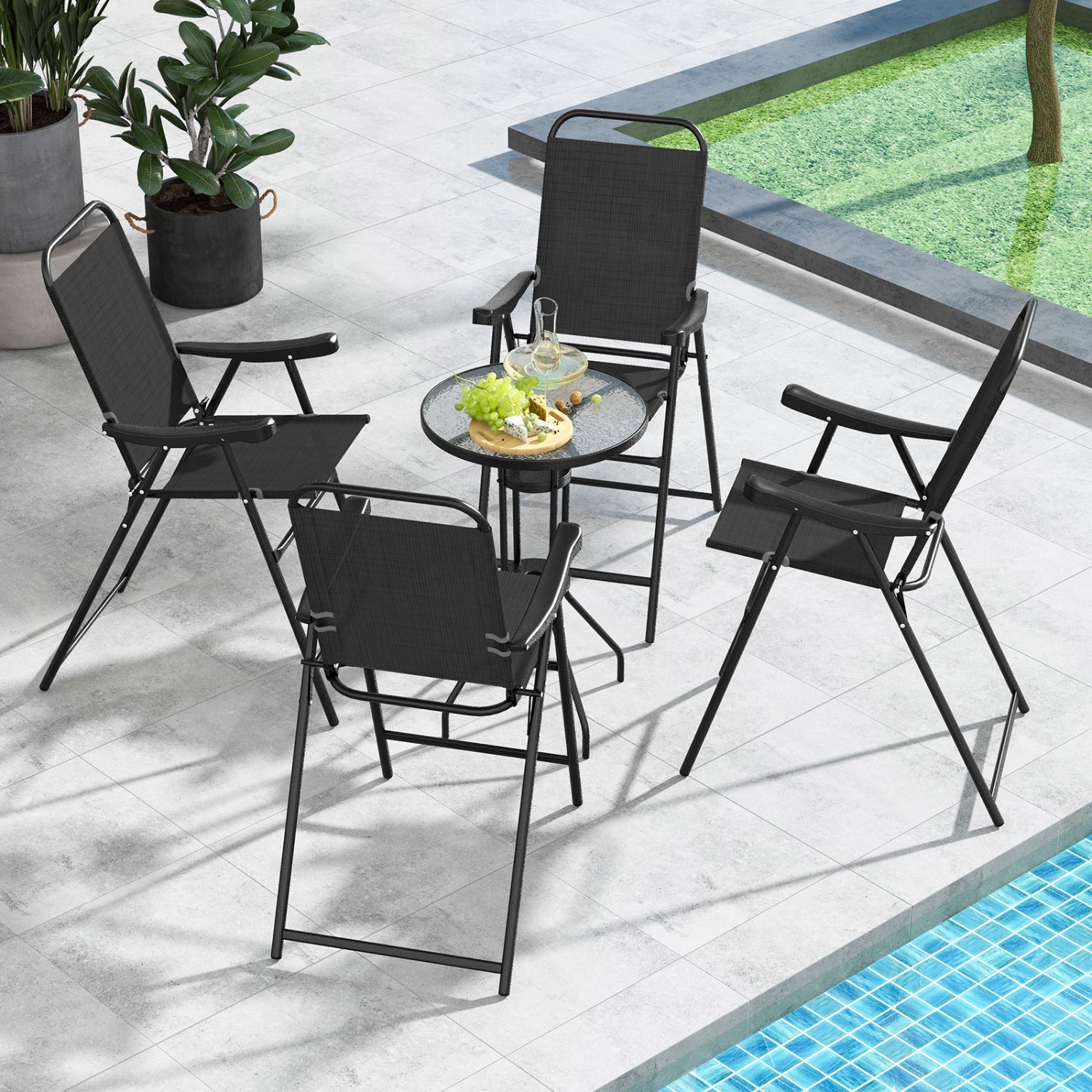 Folding Patio Bar Stool Set of 4 with Metal Frame & Footrest black DirectDeals poolside on Tampa Home & Garden Store