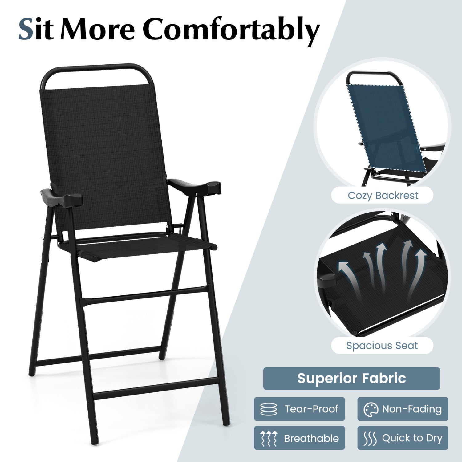 Folding patio bar stool set of 4 with black metal frame and woven fabric seats by DirectDeals on Tampa Home & Garden Store