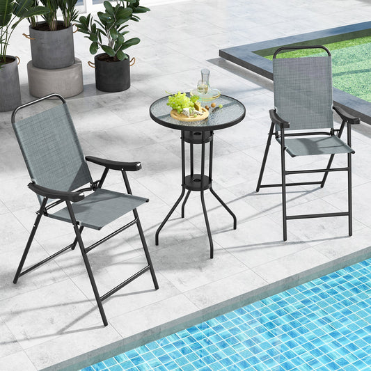 Patio Folding Bar Stool Set of 2 with Metal Frame and Footrest-Blue - Tampa Home & Garden Store