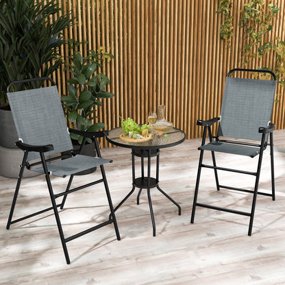 Patio Folding Bar Stool Set of 2 with Metal Frame and Footrest-Blue