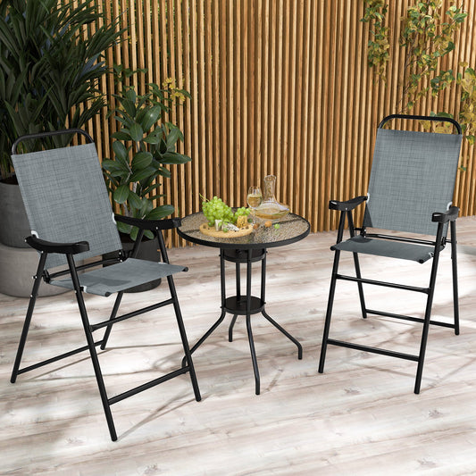 Patio Folding Bar Stool Set of 2 with Metal Frame and Footrest-Blue - Tampa Home & Garden Store